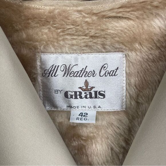 Vintage Grais All Weather Trench Coat Polyester Sz 42 Faux Fur Zip Out Liner - Picture 2 of 5